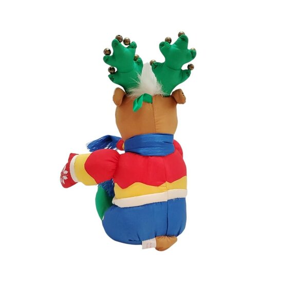 Holiday Polyester Colorful Stuffed Reindeer Toy With Bells & Scarf 12 Inch - Picture 3 of 11